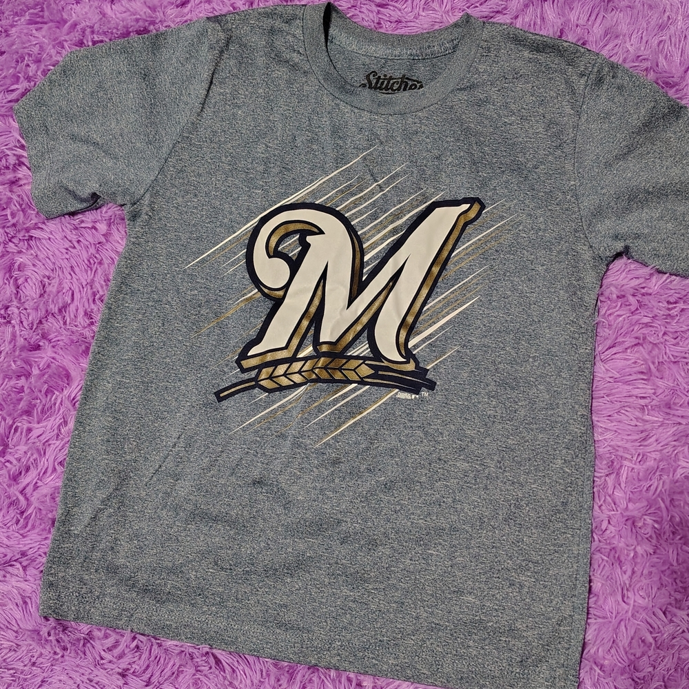 Stitches Gray and Gold Graphic Tee